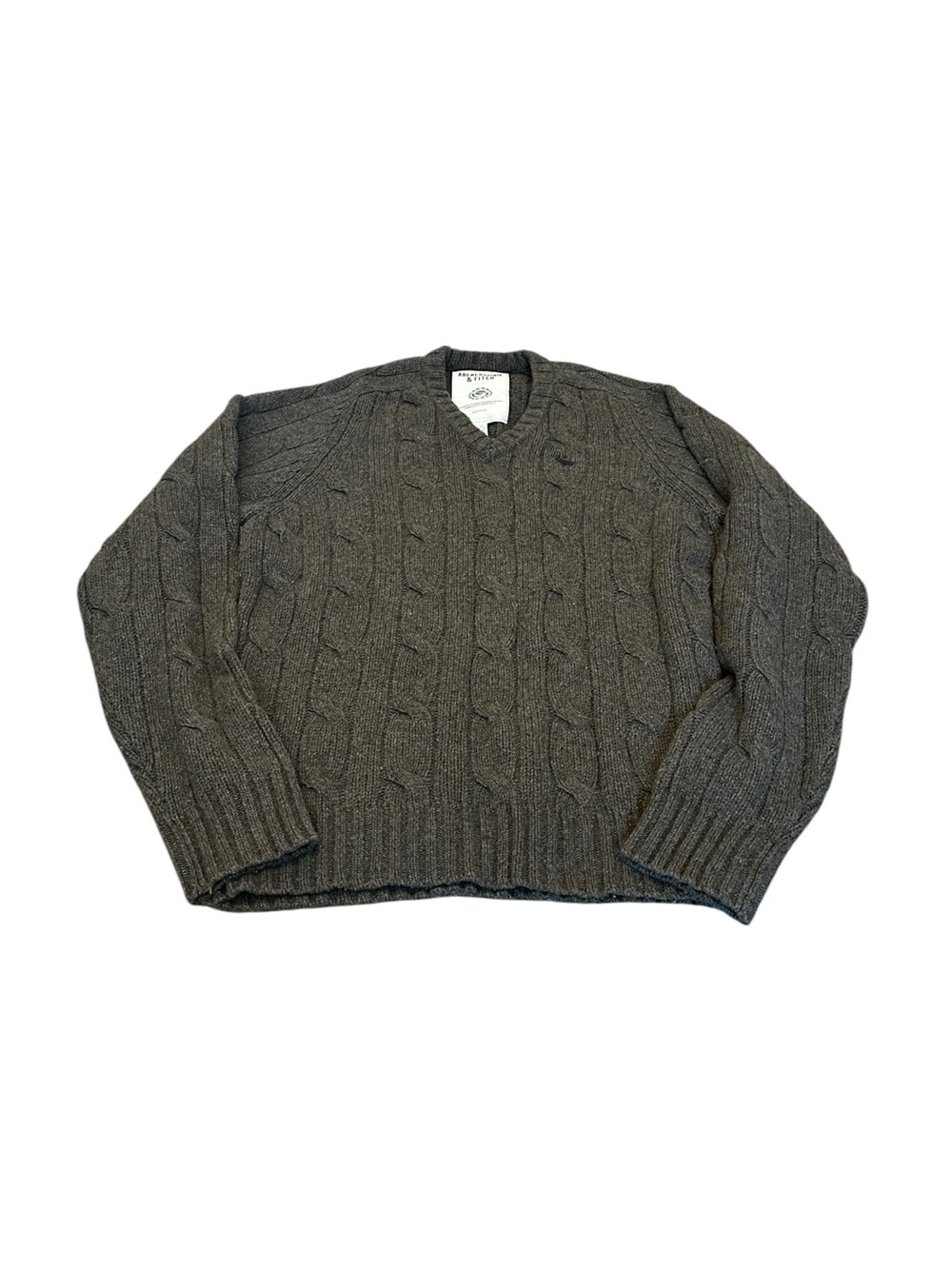 Vintage Abercrombie & Fitch Brown Cable Knit V-Neck Sweater Preppy Ivy League